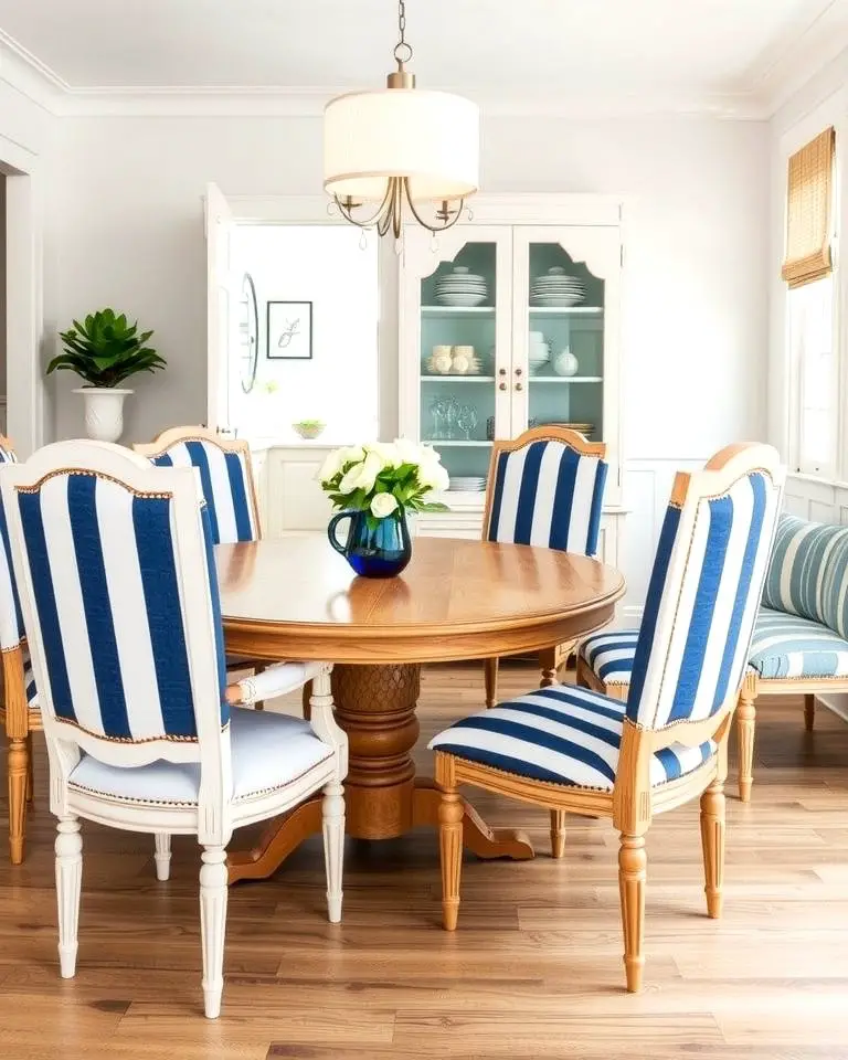 Striped Upholstery on Dining Chairs