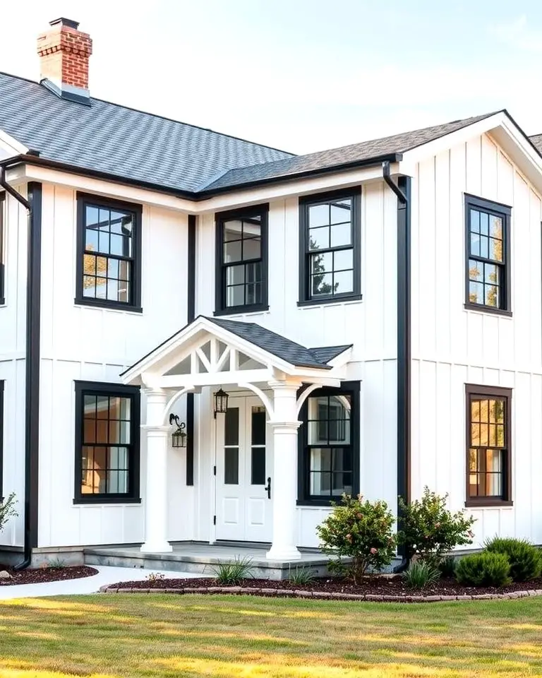 Two-Tone Exterior with White Walls and Black Window Frames