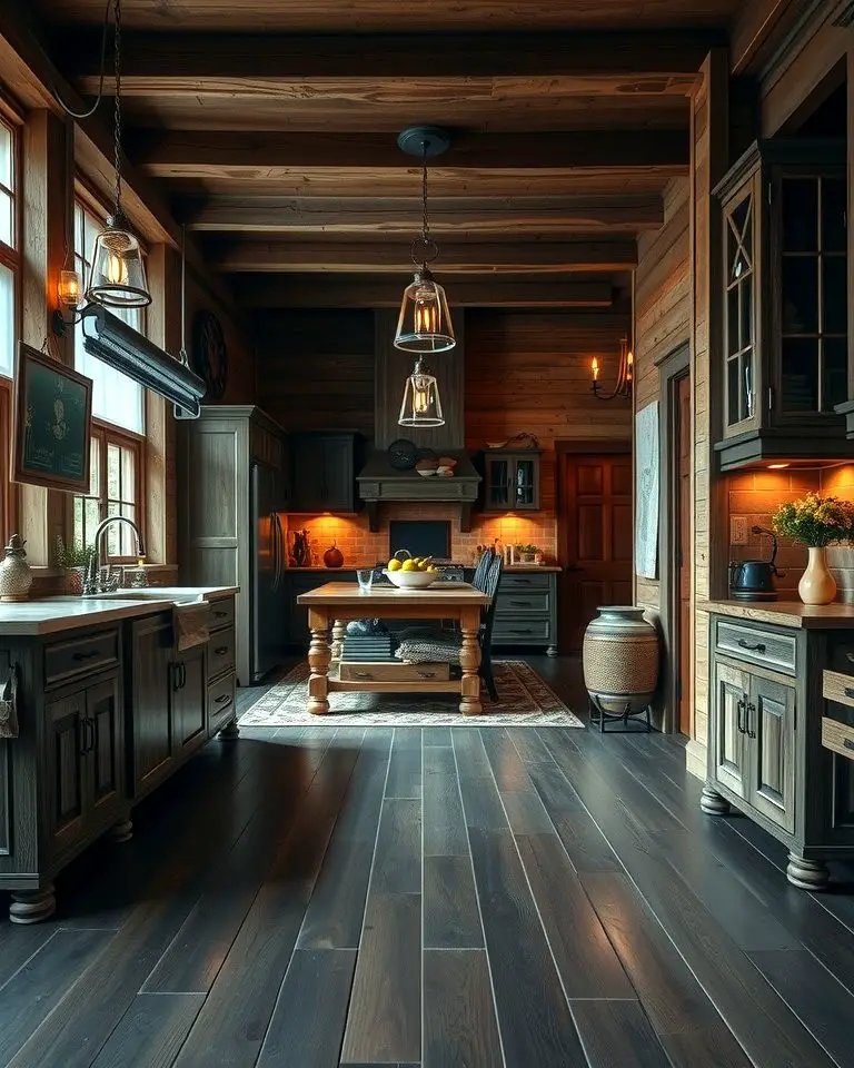 Rustic Charm with Dark Wood Floors