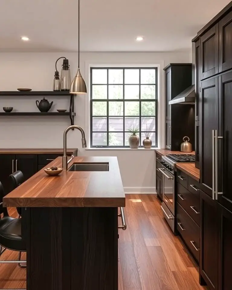 Industrial Edge with Dark Stained Wood Countertops