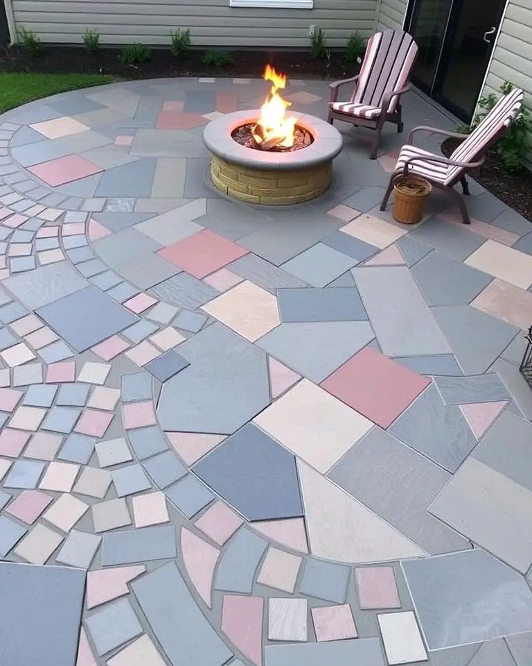 Stamped Concrete Patio with Fire Pit and Accent Tiles