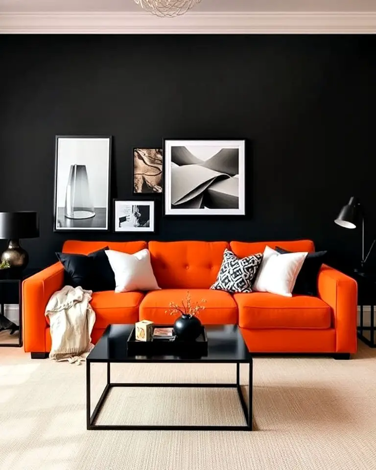 Orange Sofa with Black Accessories