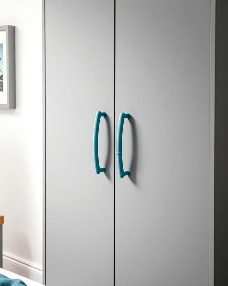 Grey Wardrobe with Teal Handles