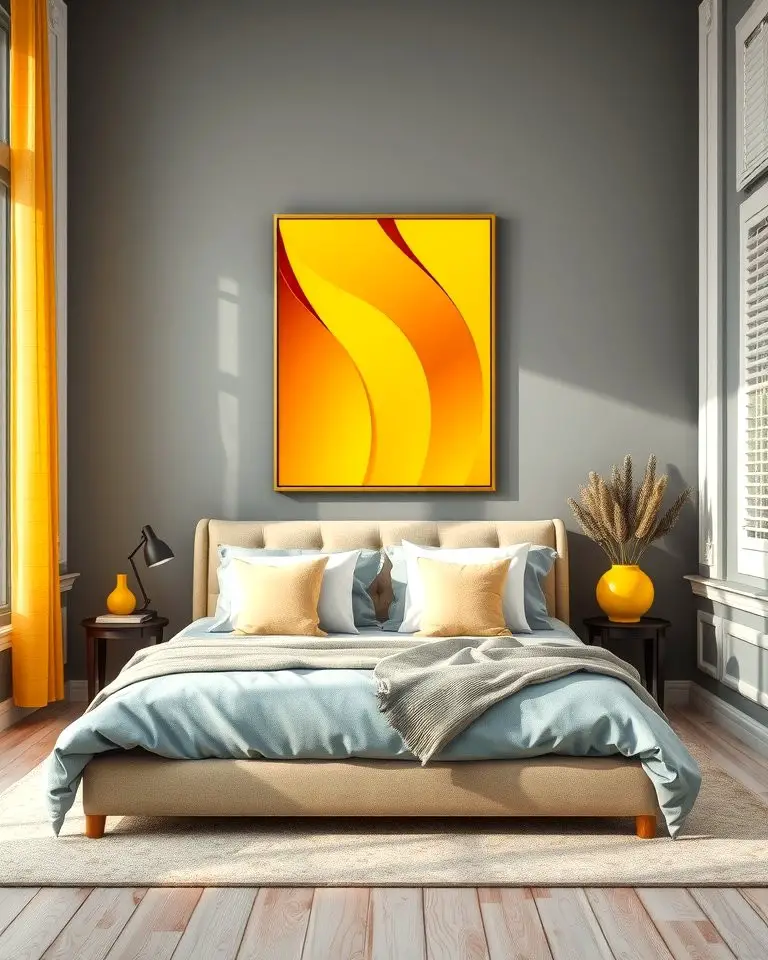 Grey Walls with Yellow Artwork