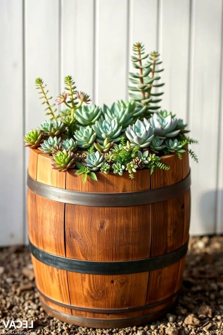 Reclaimed Wood Barrel Garden