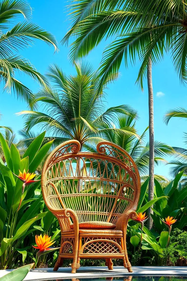 Tropical Rattan Garden Bench