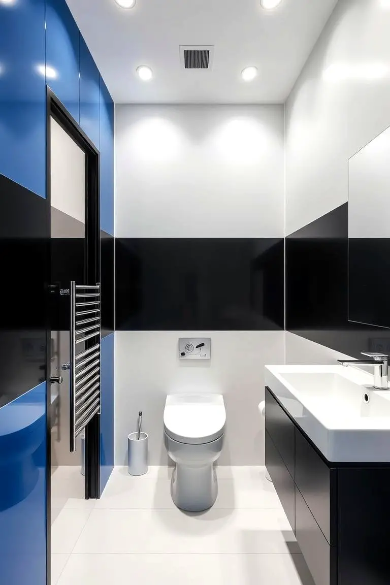 Black and Blue Color Block Bathroom Walls