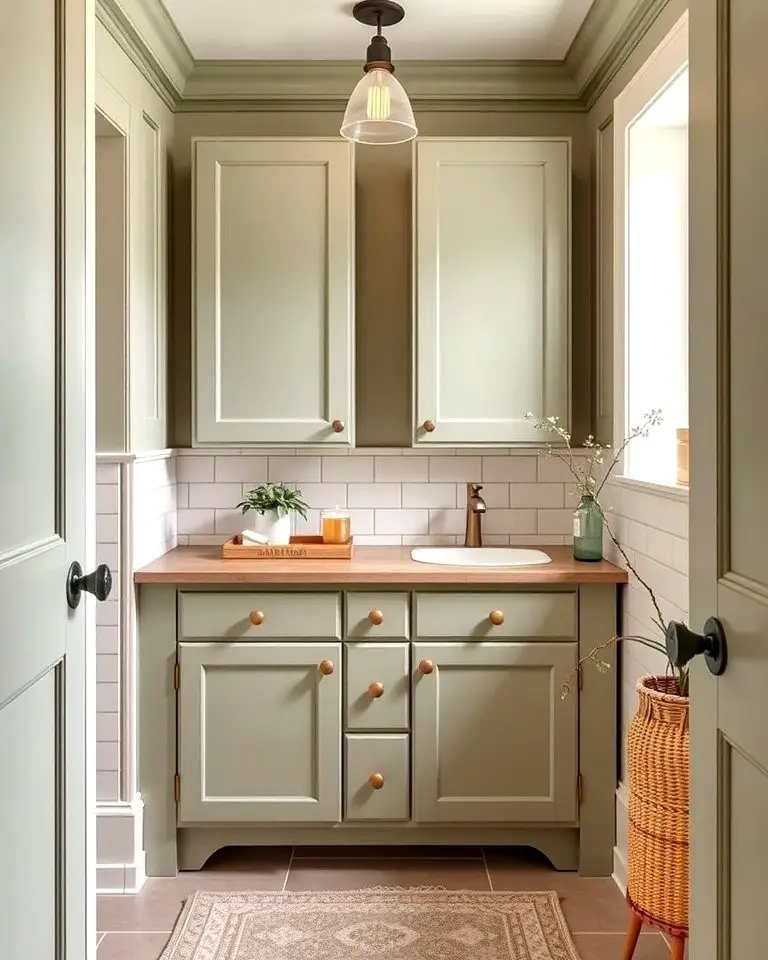 Earthy Sage Green Cabinets