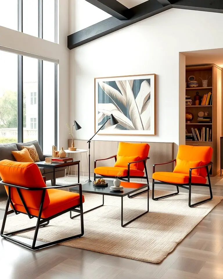 Orange Accent Chairs with Black Frames