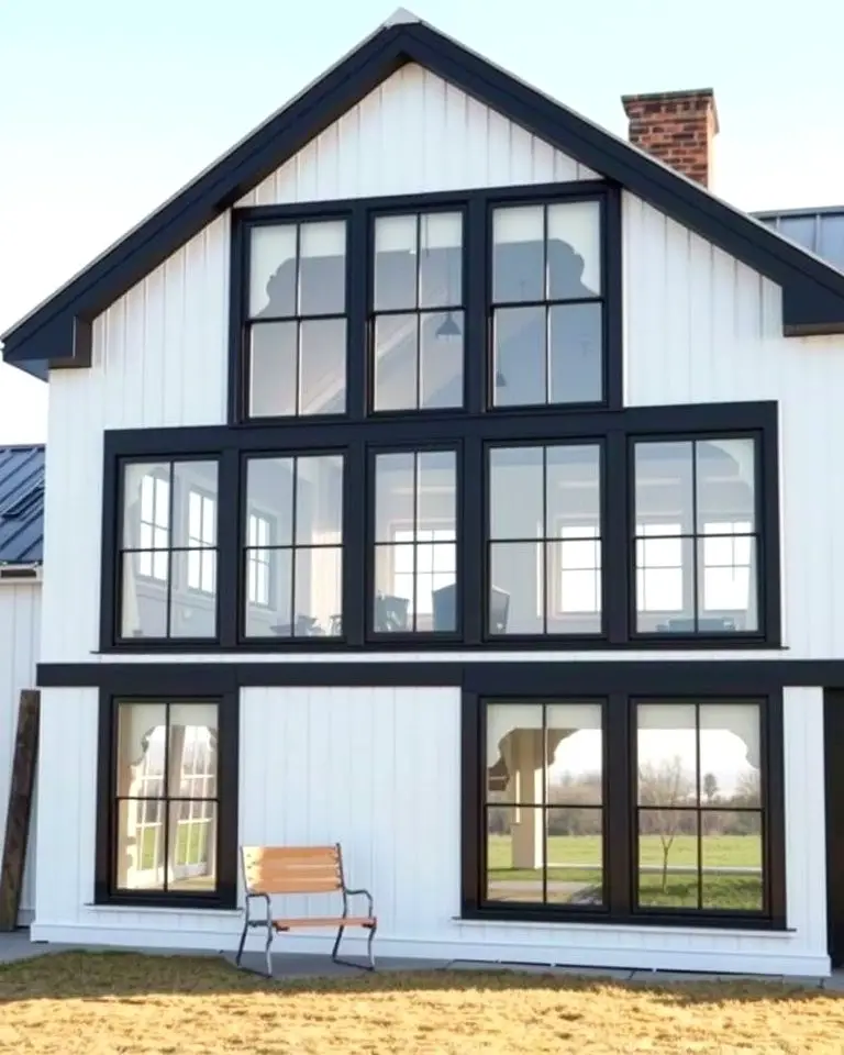White Farmhouse with Black Picture Windows