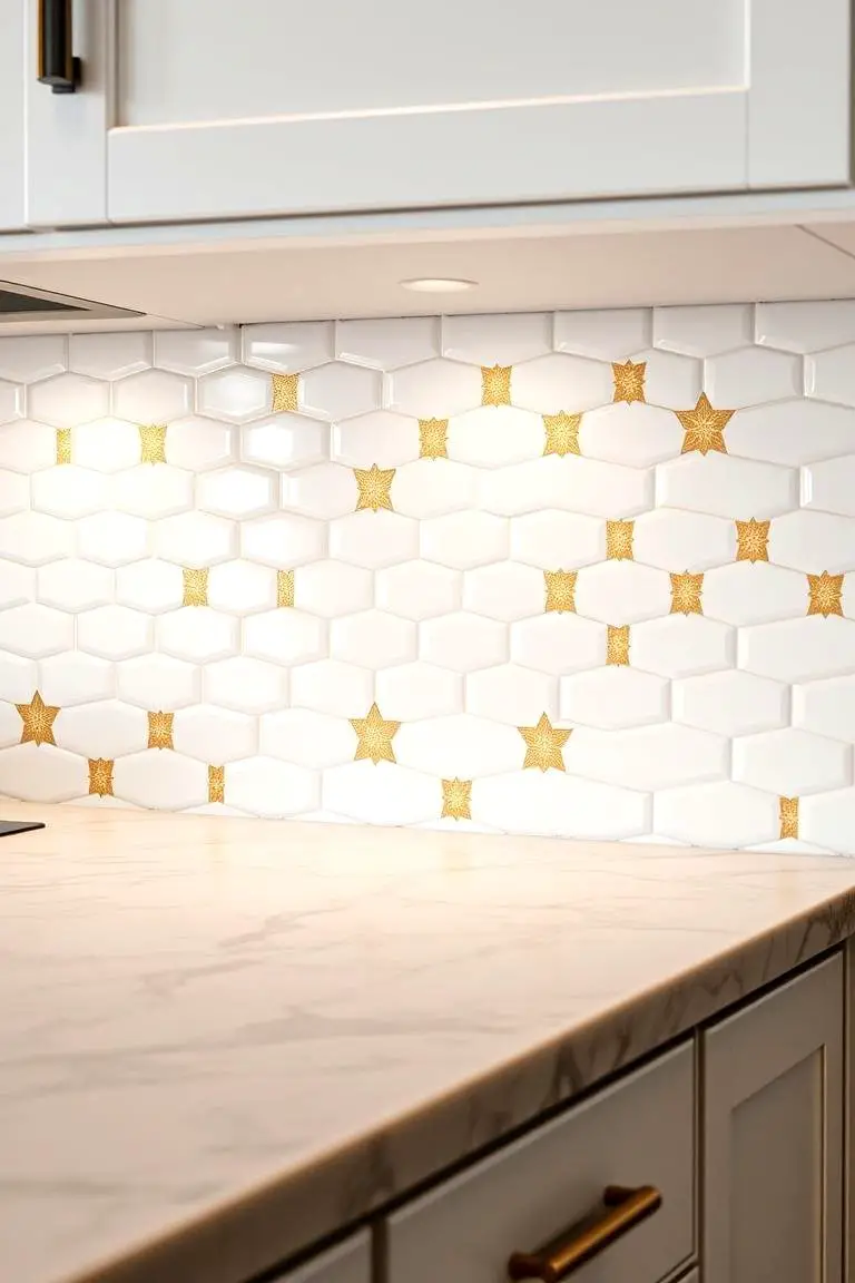 Stylish Backsplash Featuring White and Gold