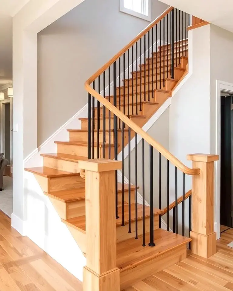 White Oak Staircase with Metal Balusters