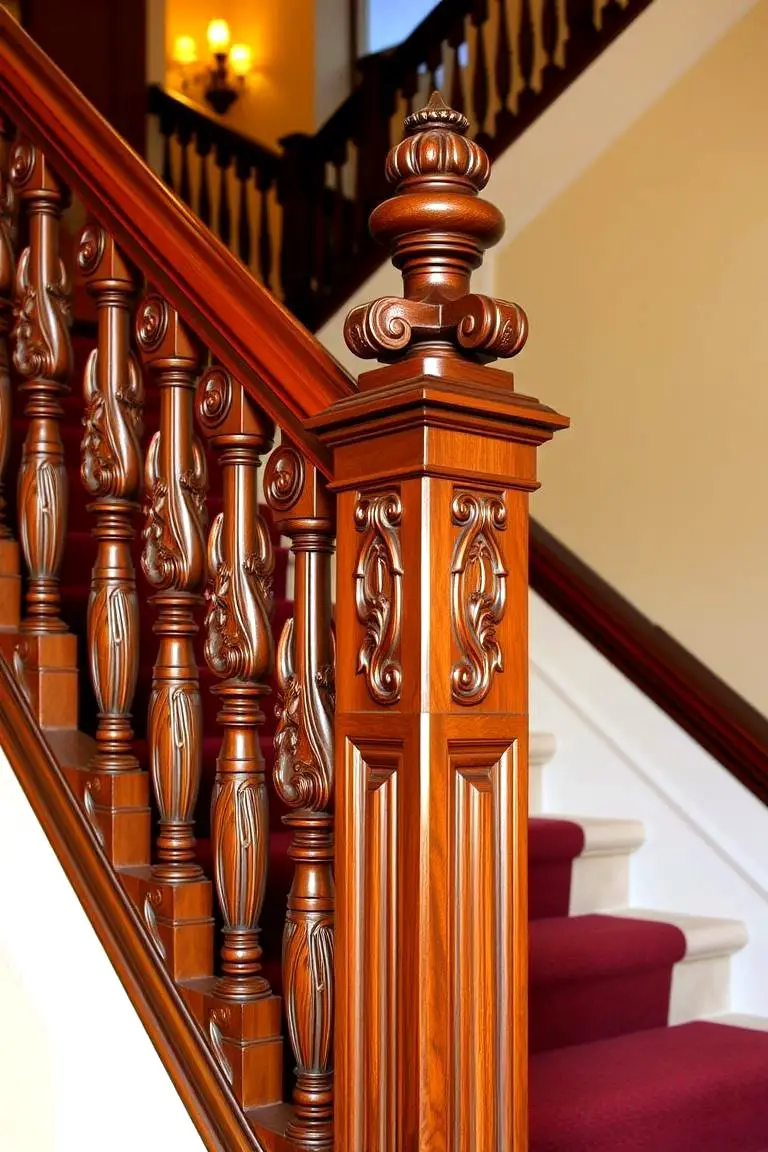 Ornate Carved Wooden Post Railing