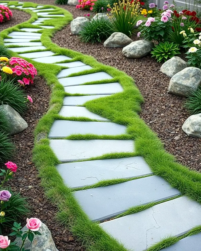 Curved Stone Path with Grass Inlays