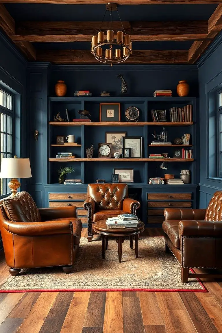 Navy Blue with Rich Brown Textures