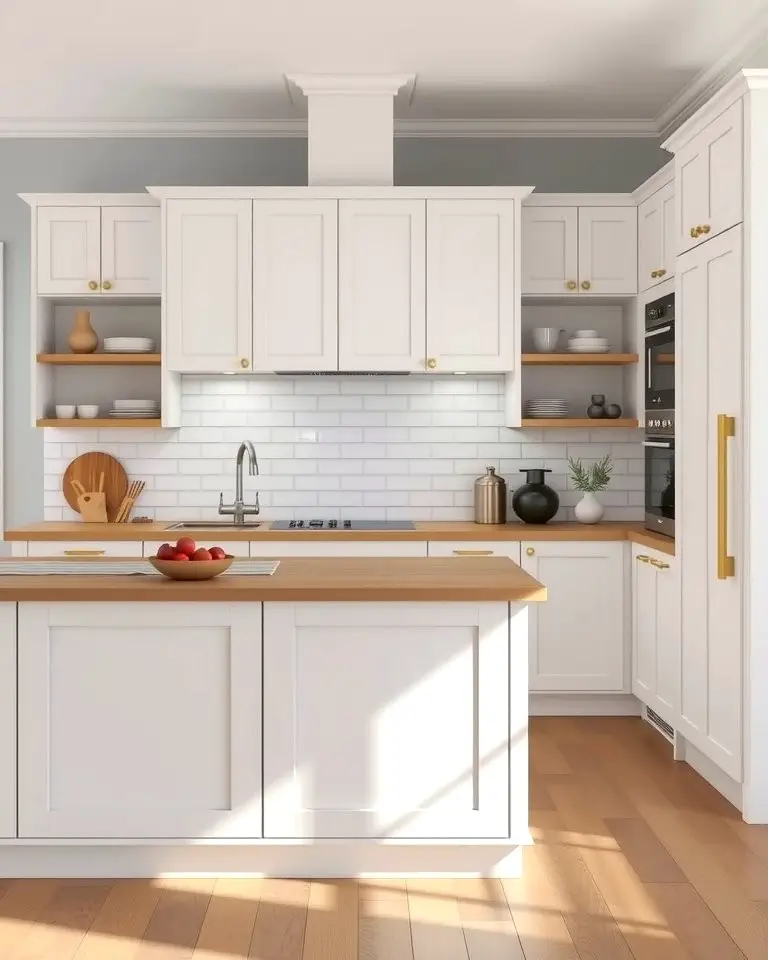 Scandinavian Simplicity with White Cabinets and a Soft Grey Island