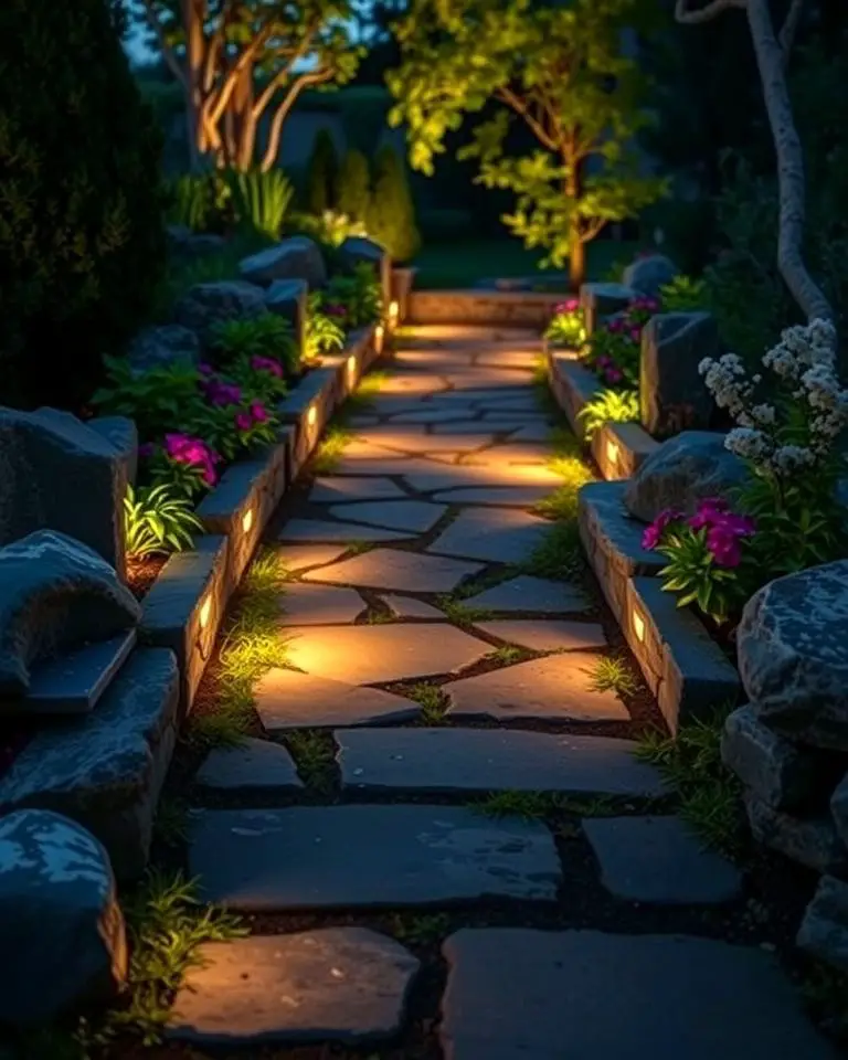 Stone Path with Outdoor Lighting