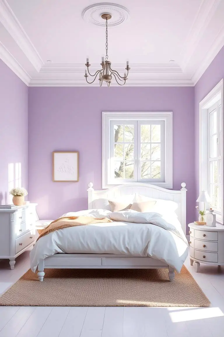 Soft Lavender Walls and White Furniture