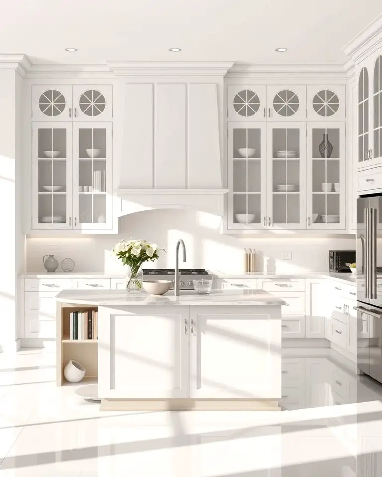 Spacious Feel with White Cabinets and a Light Grey Island