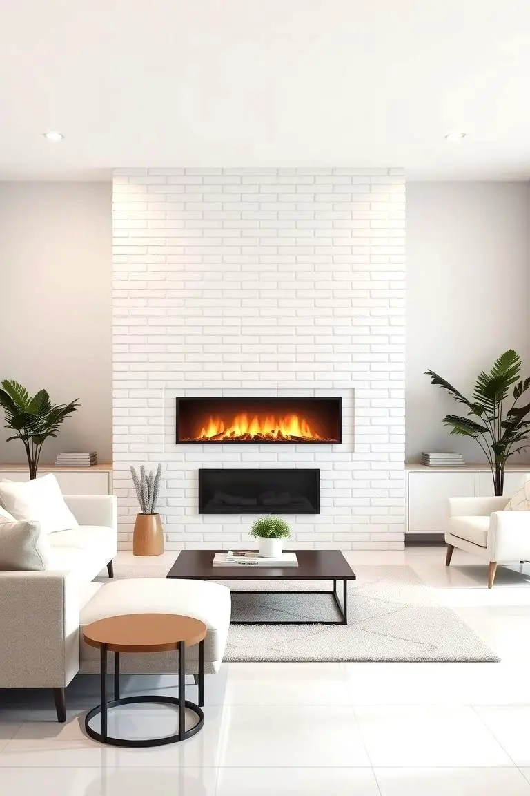 Minimalist White Brick Fireplace Charm