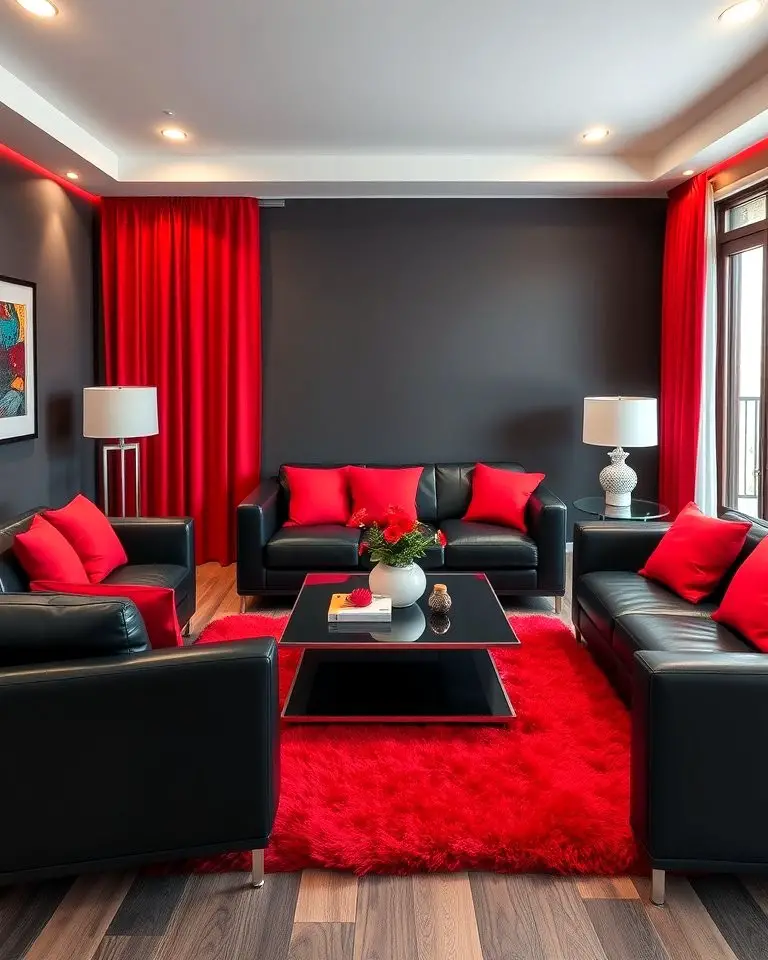 Red Accents with Black Furniture