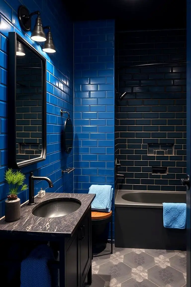 Industrial-Style Black Fixtures Paired with Blue Accents