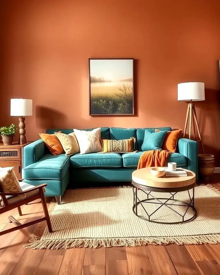 Teal Couch with Earthy Tones