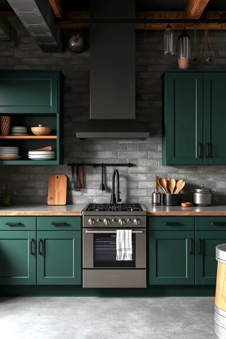 Industrial Hunter Green Cabinets