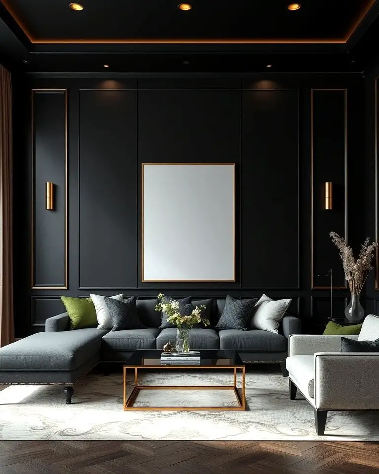 Luxurious Black and Gold Accent Wall