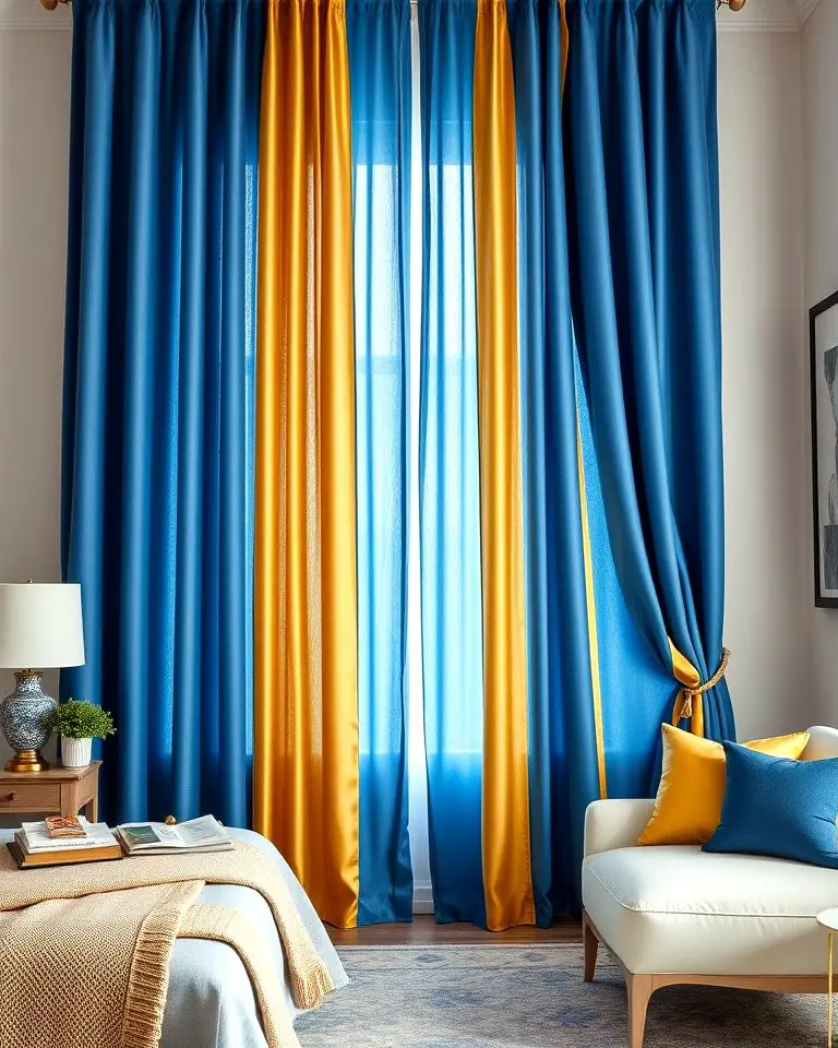 Blue and Gold Striped Curtains