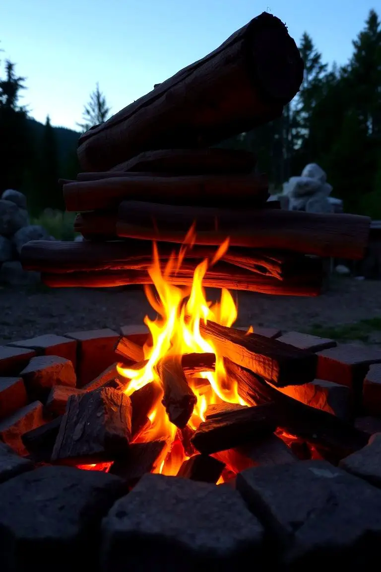 Fire Pit with Log and Stone Stack Design