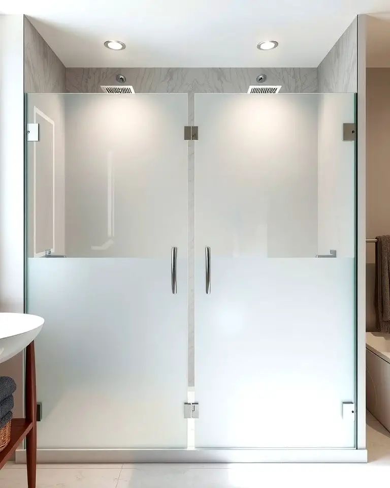 Double Shower with Frosted Glass Panels