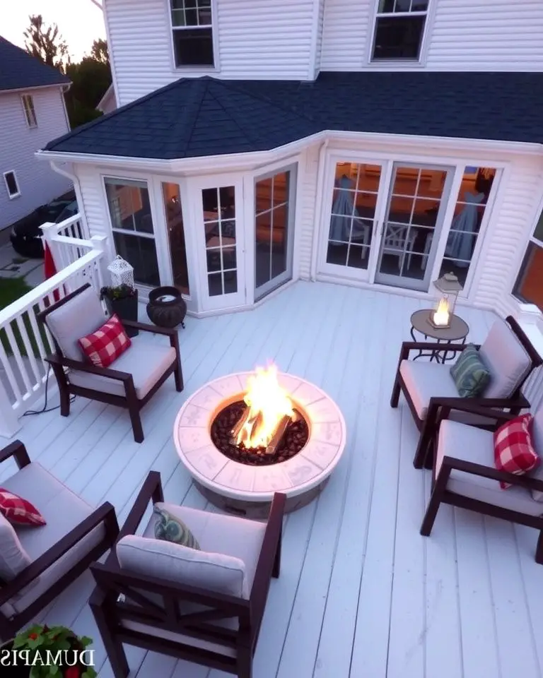 White Deck with Fire Pit Centerpiece