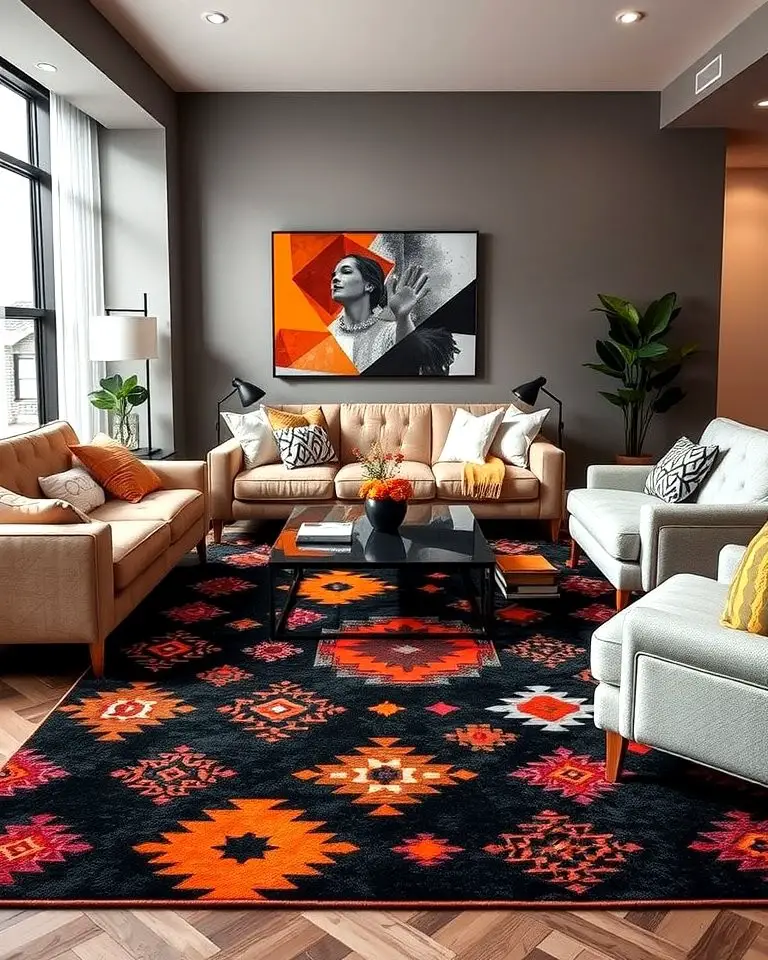 Black and Orange Patterned Rug