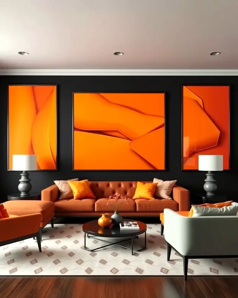 Orange Artwork on Black Walls