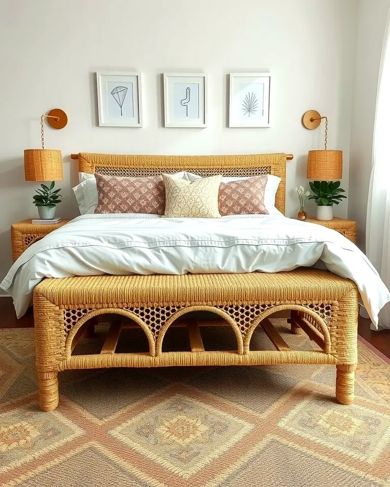 Woven Rattan Bench