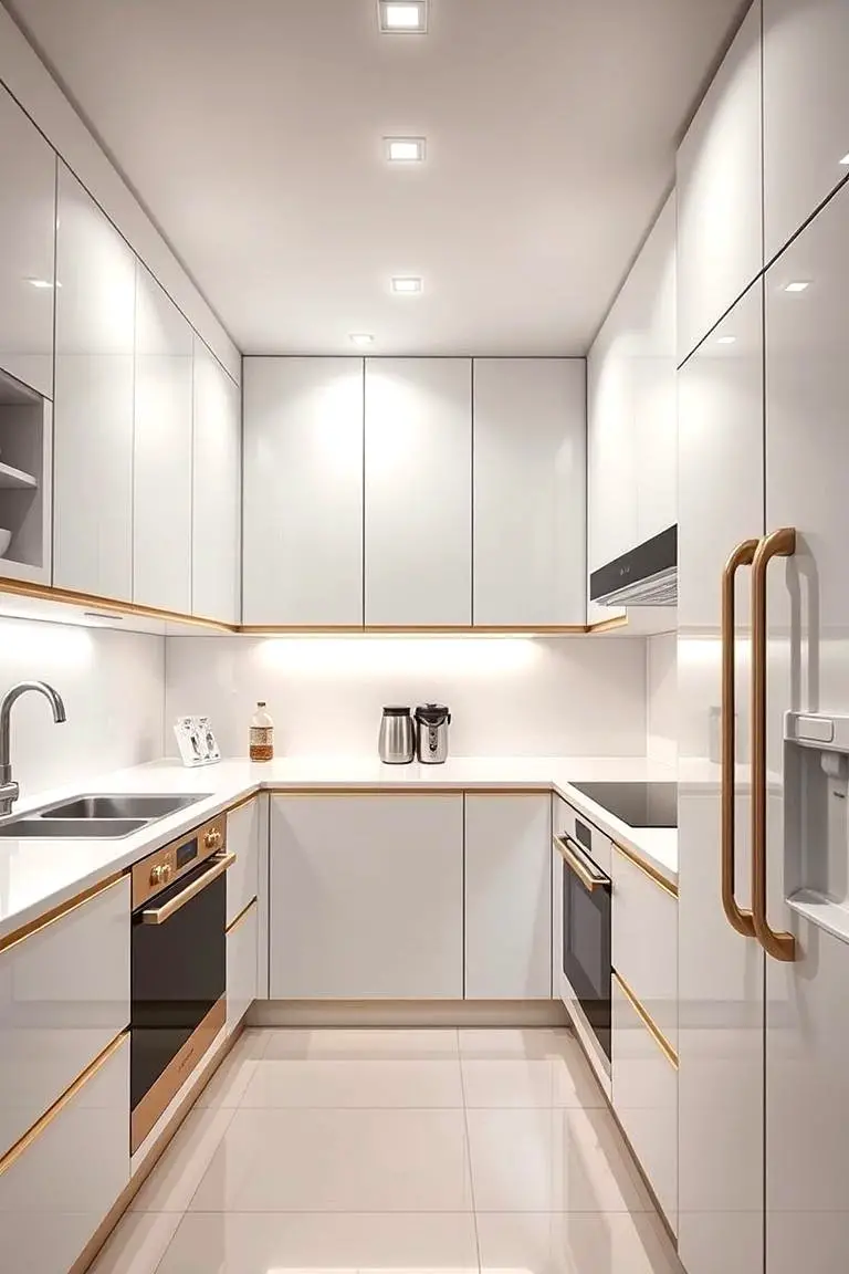 Smart Kitchen Innovations with White and Gold Finishes