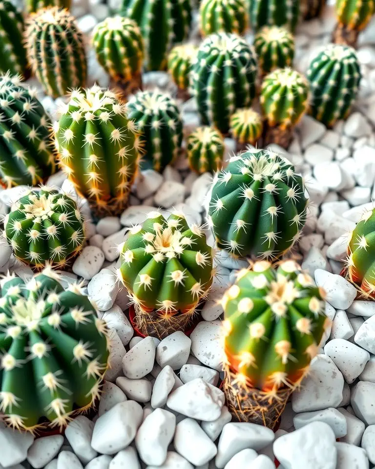 Cactus Displays with White Rocks