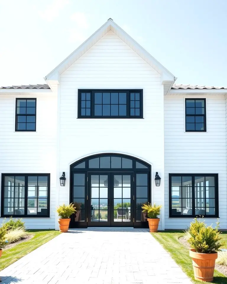 White Farmhouse with Black Picture Windows