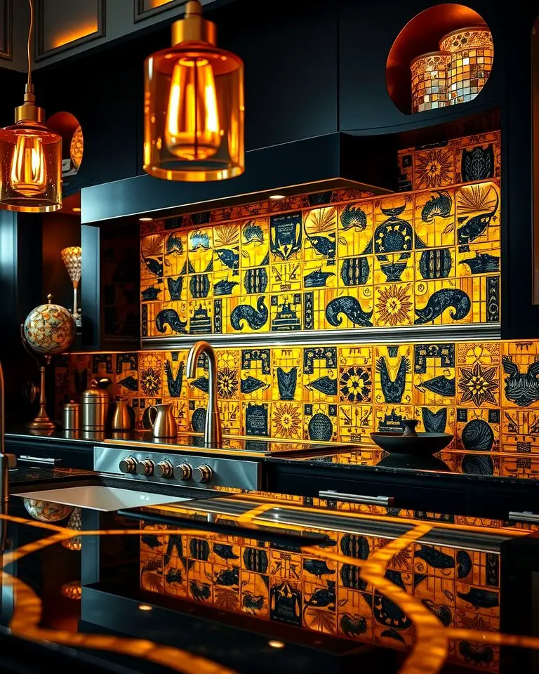 Black and Gold Mosaic Backsplash