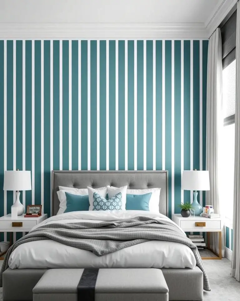 Teal and Grey Striped Wallpaper
