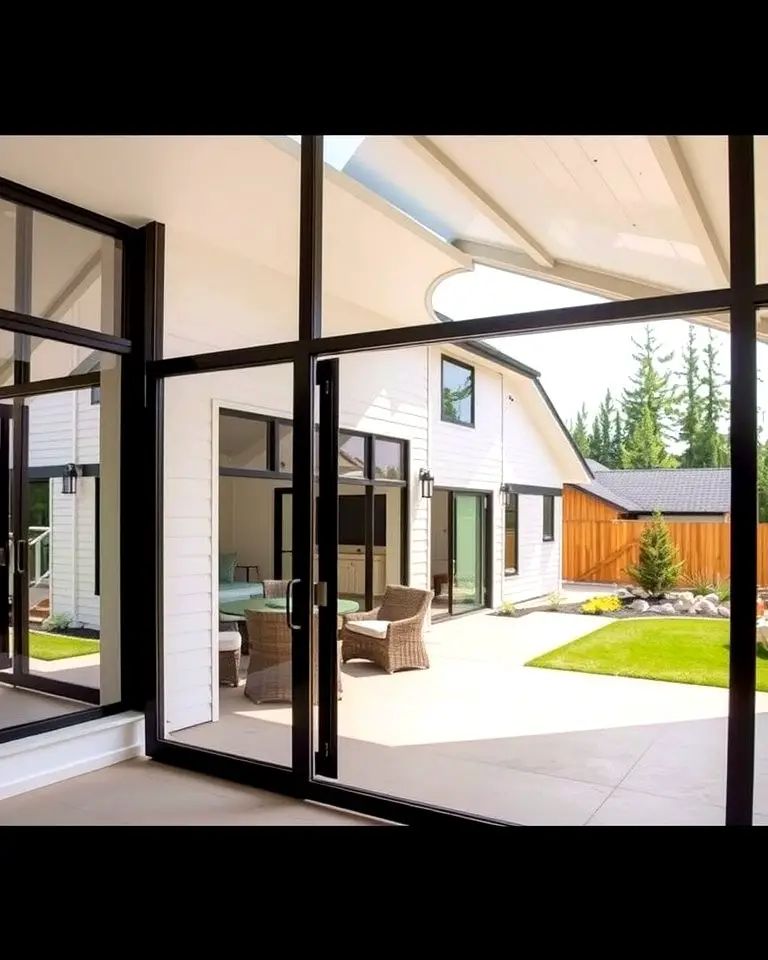Modern Farmhouse with Black-Framed Sliding Doors