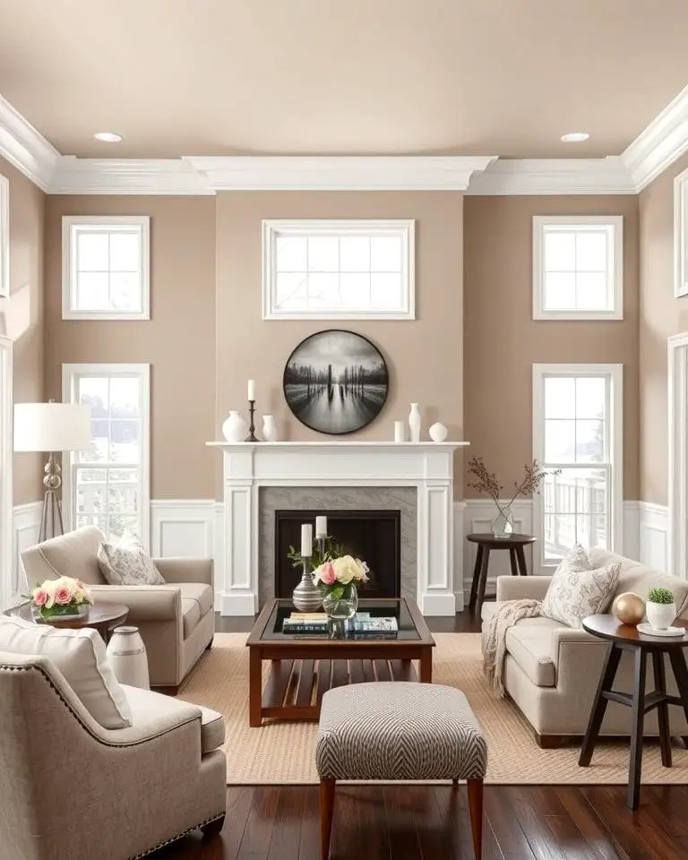 Taupe Walls with White Trim