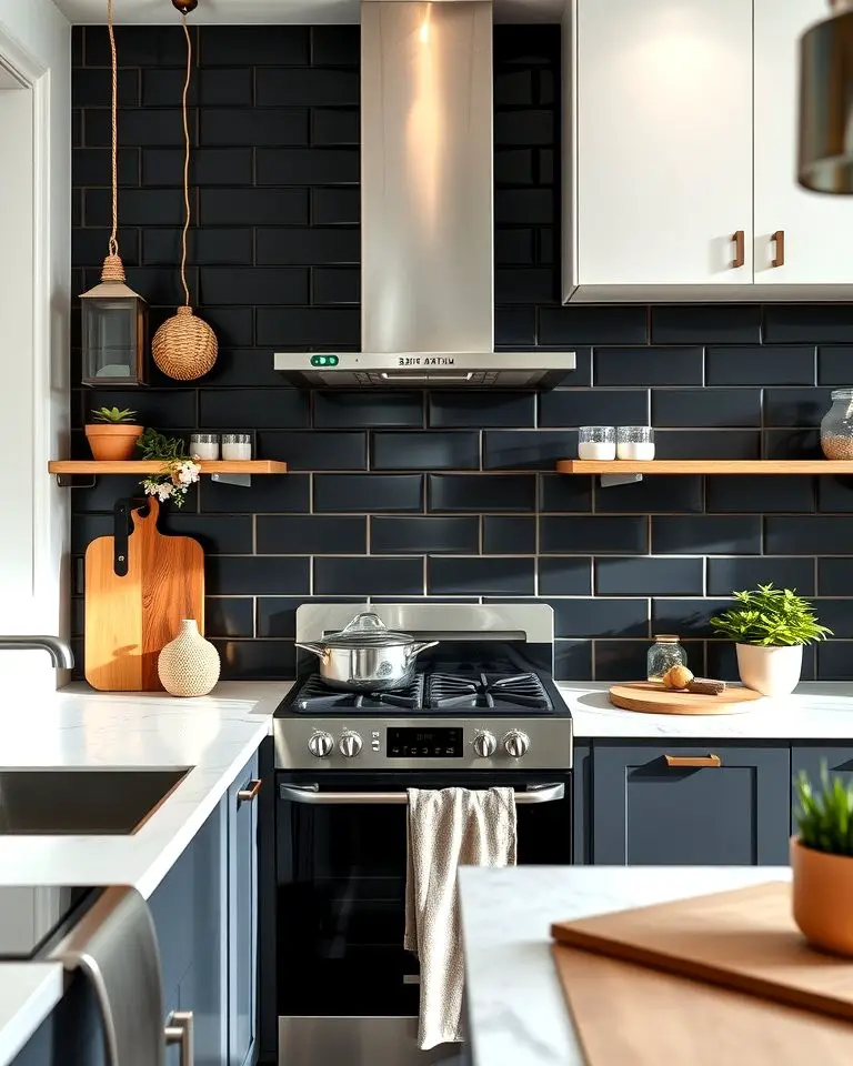 Matte Black Subway Tile Backsplash
