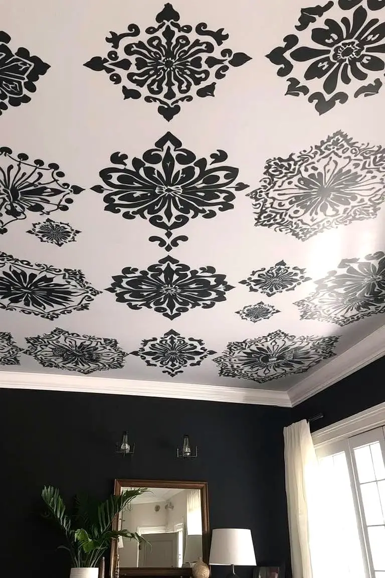 Black Stenciled Ceiling Design
