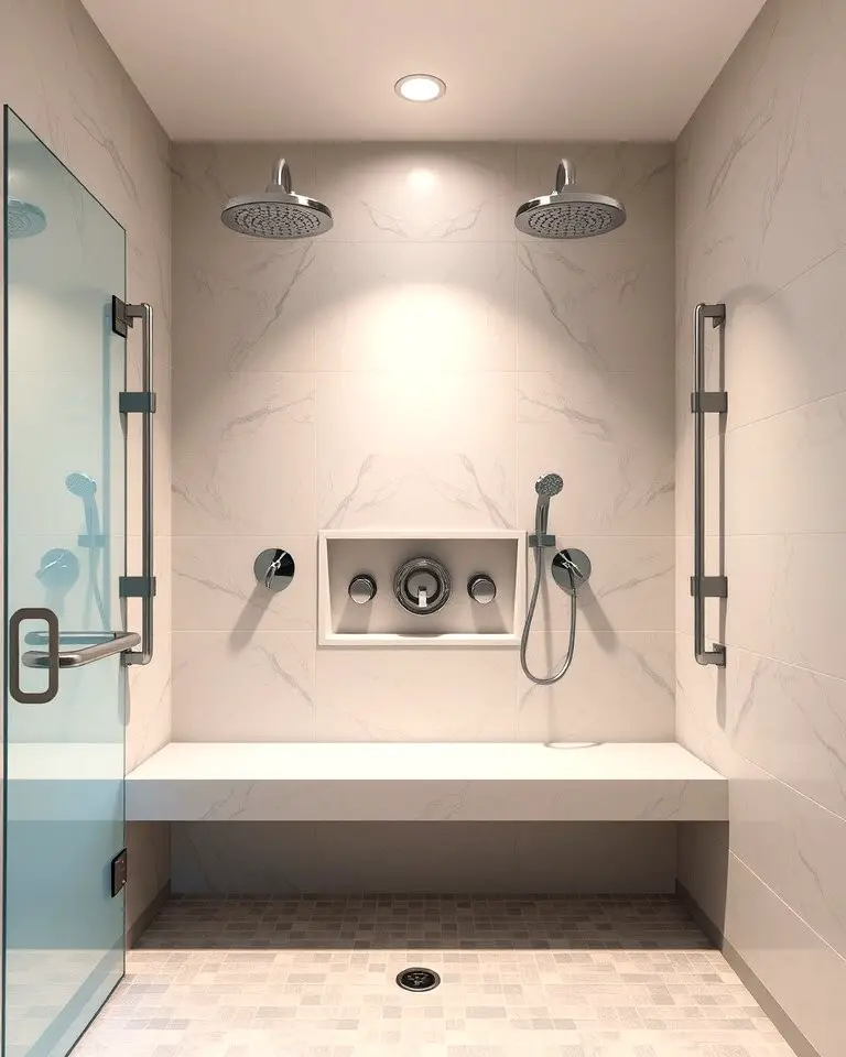 Double Shower with a Built-In Bench