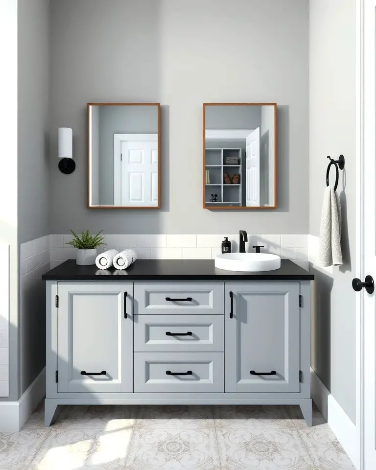 Grey Vanity with Black Countertop