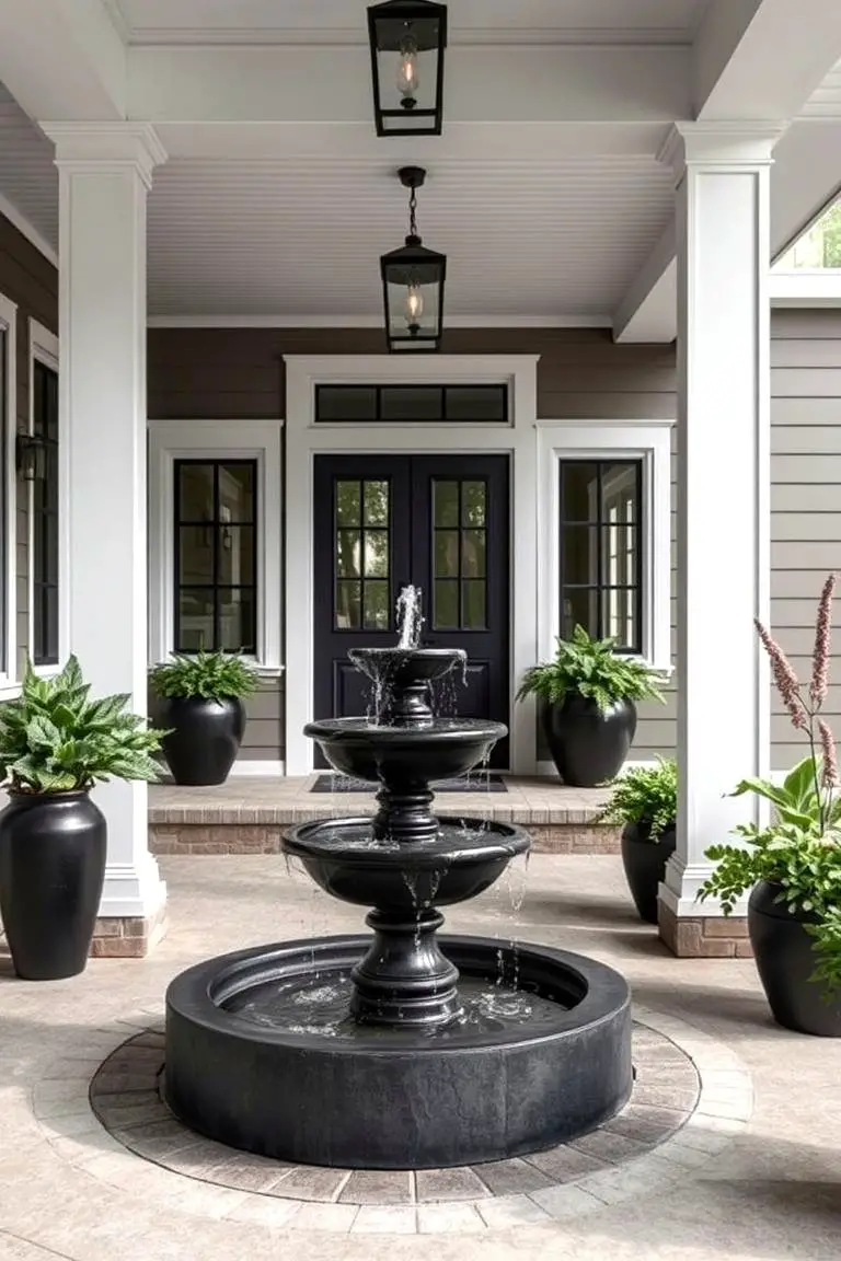 Serene Black Fountain Features
