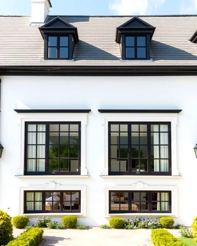 White Farmhouse with Black French Windows