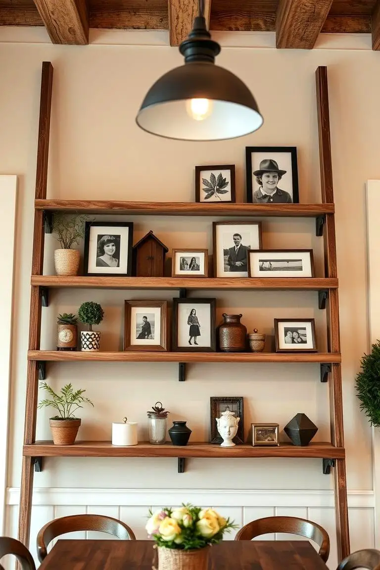 Rustic Ladder Shelf Arrangement